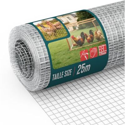 VOUNOT ® Rete Metallica Zincata 1x25 m, Maglia 25 mm Filo 1 mm, Rete per Recinzione Giardino e Pollame, Recinzioni per Piccoli Animali e Pollai VOUNOT ® Rete Metallica Zincata 1x25 m, Maglia 25 mm Filo 1 mm, Rete per Recinzione Giardino e Pollame, Recinzioni per Piccoli Animali e Pollai