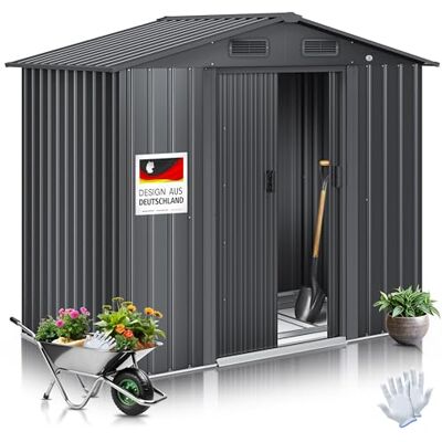 KESSER ® Casetta per attrezzi L in metallo, 3,4 m³ con fondazione 195 x 131 x 186 cm 2 porte scorrevoli e fondamenta capanno per attrezzi Armadio da giardino tetto spiovente KESSER ® Casetta per attrezzi L in metallo, 3,4 m³ con fondazione 195 x 131 x 186 cm 2 porte scorrevoli e fondamenta capanno per attrezzi Armadio da giardino tetto spiovente