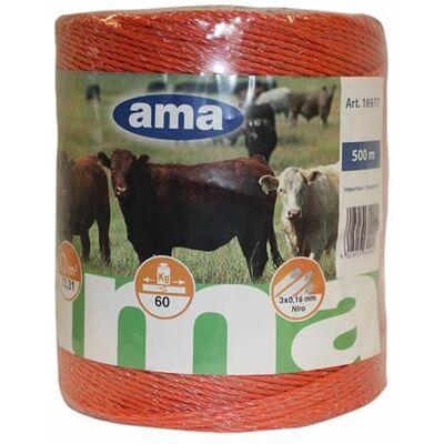 AMA Bobina Filo Elettrificato Arancione per Recinzioni Elettriche – 500 m, 3 Conduttori in Acciaio Inox, Resistenza fino a 60 kg, Ideale per Zootecnia e Piccoli Recinti, Made in Portugal AMA Bobina Filo Elettrificato Arancione per Recinzioni Elettriche – 500 m, 3 Conduttori in Acciaio Inox, Resistenza fino a 60 kg, Ideale per Zootecnia e Piccoli Recinti, Made in Portugal