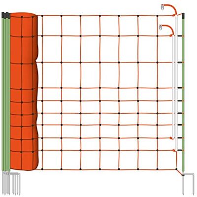 Voss Rete per recinzioni da pascolo elettrificabile, altezza 120 cm e 50 m di lunghezza, a punta doppia,14 pali verdi, arancione, con 2 collegamenti: uno con polo negativo e l'altro con polo positivo Voss Rete per recinzioni da pascolo elettrificabile, altezza 120 cm e 50 m di lunghezza, a punta doppia,14 pali verdi, arancione, con 2 collegamenti: uno con polo negativo e l'altro con polo positivo