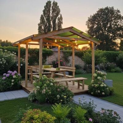 SUNWOOD Pergola in legno 300x450 cm, in pino impregnato, Made in Italy SUNWOOD Pergola in legno 300x450 cm, in pino impregnato, Made in Italy