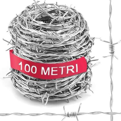 BAKAJI Bobina Filo Spinato da 100 Metri con Rivestimento Zincato, Rotolo Matassa Zincata per Recinzione Spessore 1.7mm Barriera Protezione Antiarrampicata, Forte Flessibile per Balcone, Giardino, Orto BAKAJI Bobina Filo Spinato da 100 Metri con Rivestimento Zincato, Rotolo Matassa Zincata per Recinzione Spessore 1.7mm Barriera Protezione Antiarrampicata, Forte Flessibile per Balcone, Giardino, Orto