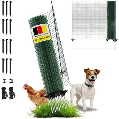 horizont Recinzione perimetrale FIX, mobile, 15 m x 65 cm, a rete chiusa, 9 pali, per cuccioli, aiuole, giardino, campeggio e barriera plug-in horizont Recinzione perimetrale FIX, mobile, 15 m x 65 cm, a rete chiusa, 9 pali, per cuccioli, aiuole, giardino, campeggio e barriera plug-in
