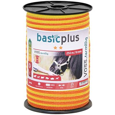 Voss Nastro per Recinzione elettrica, Lunghezza 250 m e Larghezza 10 mm, con Fili in Acciaio Inox 4 x 0,16, Colore Arancione/Giallo Voss Nastro per Recinzione elettrica, Lunghezza 250 m e Larghezza 10 mm, con Fili in Acciaio Inox 4 x 0,16, Colore Arancione/Giallo