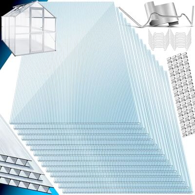 KESSER ® Pannelli alveolari in policarbonato 4mm 10,25 m² Lastra alveolare 121x60,5 cm 50x Clips + 50x Z-Clips Lastra alveolare per serre Lastra resistente ai raggi UV per serre orticole KESSER ® Pannelli alveolari in policarbonato 4mm 10,25 m² Lastra alveolare 121x60,5 cm 50x Clips + 50x Z-Clips Lastra alveolare per serre Lastra resistente ai raggi UV per serre orticole