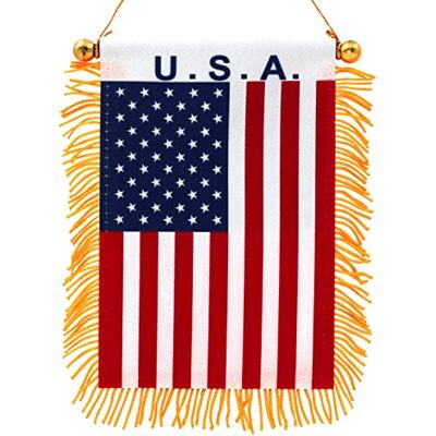 Anley 4 "X 6" USA Fringy Window Hanging Flag Mini bandiera Banner e specchietto retrovisore Frange, bifacciale, America bandiera retrovisore con ventosa Anley 4 "X 6" USA Fringy Window Hanging Flag Mini bandiera Banner e specchietto retrovisore Frange, bifacciale, America bandiera retrovisore con ventosa
