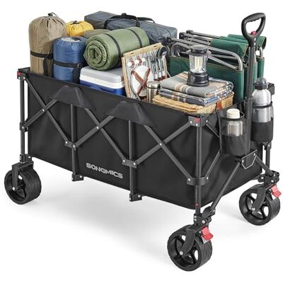 SONGMICS Carrello Spiaggia Pieghevole 200L, Carrellino da Trasporto 150 kg con Grandi Ruote Girevoli a 360°, 100 x 53 x 98 cm, per Campeggio e Spesa, Nero, Collezione Sandy GFW200B101 SONGMICS Carrello Spiaggia Pieghevole 200L, Carrellino da Trasporto 150 kg con Grandi Ruote Girevoli a 360°, 100 x 53 x 98 cm, per Campeggio e Spesa, Nero, Collezione Sandy GFW200B101