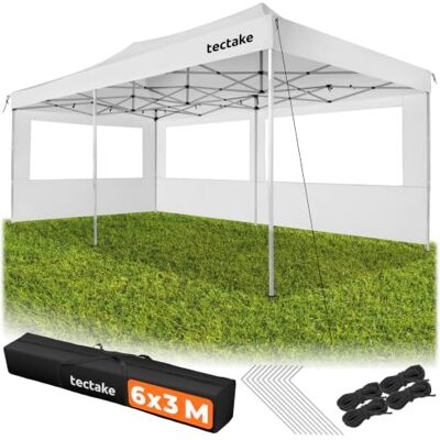 tectake ® Gazebo esterno resistente 3X6 cm, Gazebo 3X6 Pieghevole, Telo Impermeabile Protezione UV, Chiusura Scorrevole, Regolabile in 4 Posizioni, 4 Corde e 10 Picchetti, Borsa da trasporto Bianco tectake ® Gazebo esterno resistente 3X6 cm, Gazebo 3X6 Pieghevole, Telo Impermeabile Protezione UV, Chiusura Scorrevole, Regolabile in 4 Posizioni, 4 Corde e 10 Picchetti, Borsa da trasporto Bianco