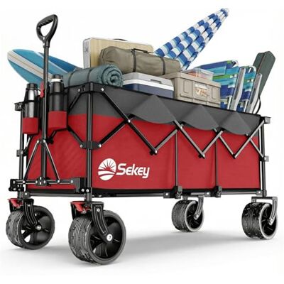 Sekey XXXL Carrello Spiaggia Ruote Grandi 300L 200KG, Carrello Pieghevole con Ruote Extra Larghe 17x10 cm a Tutti i Terreni, Brevettato Pieghevole da QUATTRO Direzioni SE, Grigio con Rosso Sekey XXXL Carrello Spiaggia Ruote Grandi 300L 200KG, Carrello Pieghevole con Ruote Extra Larghe 17x10 cm a Tutti i Terreni, Brevettato Pieghevole da QUATTRO Direzioni SE, Grigio con Rosso