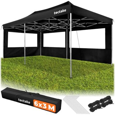 tectake ® Gazebo esterno resistente 3X6 cm, Gazebo 3X6 Pieghevole, Telo Impermeabile Protezione UV, Chiusura Scorrevole, Regolabile in 4 Posizioni, 4 Corde e 10 Picchetti, Borsa da trasporto Nero tectake ® Gazebo esterno resistente 3X6 cm, Gazebo 3X6 Pieghevole, Telo Impermeabile Protezione UV, Chiusura Scorrevole, Regolabile in 4 Posizioni, 4 Corde e 10 Picchetti, Borsa da trasporto Nero