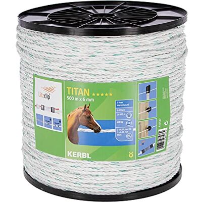 Kerbl Corda per recinzione in titanio, 6 conduttori, diametro 6 mm, lunghezza 500 m, colore: Bianco/Verde Kerbl Corda per recinzione in titanio, 6 conduttori, diametro 6 mm, lunghezza 500 m, colore: Bianco/Verde