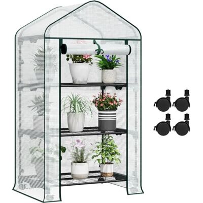 WOLTU Serra da Balcone, Ruote, 3 Ripiani, Bianco, 70x50x131cm WOLTU Serra da Balcone, Ruote, 3 Ripiani, Bianco, 70x50x131cm