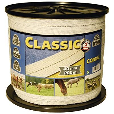 Kerbl Corral 449102 Classic Nastro per Recinzione, Bianco, 13 conduttori, 200 m di Lunghezza, 40 mm di Larghezza Kerbl Corral 449102 Classic Nastro per Recinzione, Bianco, 13 conduttori, 200 m di Lunghezza, 40 mm di Larghezza