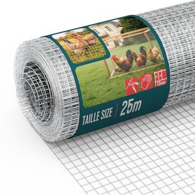 VOUNOT ® Rete Metallica Zincata 1x25 m, Maglia 13 mm Filo 0,7 mm, Rete per Recinzione Giardino e Pollame, Recinzioni per Piccoli Animali e Pollai VOUNOT ® Rete Metallica Zincata 1x25 m, Maglia 13 mm Filo 0,7 mm, Rete per Recinzione Giardino e Pollame, Recinzioni per Piccoli Animali e Pollai