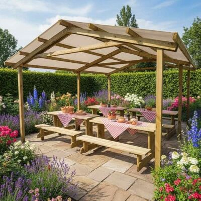 SUNWOOD Pergola in legno 400x550 cm, in pino impregnato, Made in Italy SUNWOOD Pergola in legno 400x550 cm, in pino impregnato, Made in Italy