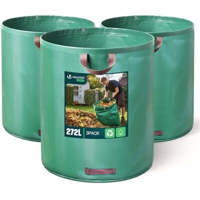 VOUNOT ® 3x 272L Sacchi da Giardinaggio Professionali, Sacco per Rifiuti da Giardino, Antistrappo, Idrorepellente, Riutilizzabile, Pieghevole VOUNOT ® 3x 272L Sacchi da Giardinaggio Professionali, Sacco per Rifiuti da Giardino, Antistrappo, Idrorepellente, Riutilizzabile, Pieghevole