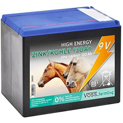 Voss Batteria 9 V Zinco Carbonio 130AH, per elettrificatori da Recinzione elettrica, Grande Voss Batteria 9 V Zinco Carbonio 130AH, per elettrificatori da Recinzione elettrica, Grande