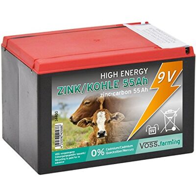 Voss Batteria 9 V Zinco Carbonio 55AH, per elettrificatori da Recinzione elettrica, Piccola Voss Batteria 9 V Zinco Carbonio 55AH, per elettrificatori da Recinzione elettrica, Piccola