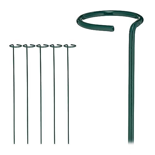 Relaxdays Bastoncini per Piante in Metallo, Set da 6 Ausili per Rampicanti, Supporti Piantine, L: 60 cm, Verde Scuro, Acciaio, 60 x 6 x 6 cm