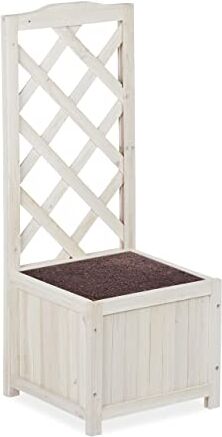 Relaxdays Fioriera con Spalliera, Impermeabile, in Legno, per Balcone, Giardino, Rose, Portavasi 20 l, 90 cm, Bianco