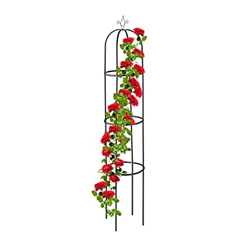 Relaxdays Obelisco per Rampicanti, Alto 190 cm, Graticolato per Piante, Rose Edere, Accessori da Giardino, Metallo, Nero, 100% Acciaio