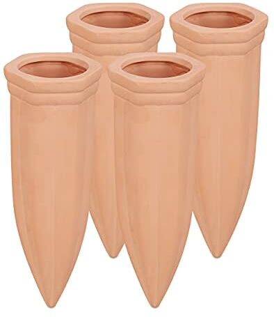 Relaxdays Set Irrigazione a Goccia, Set 4 Coni Irrigatori Bottiglie in Plastica 1,5 L, HLP: 15 x 5,5, x 5 cm, Terracotta