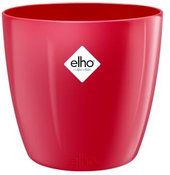 Elho Brussels Diamond Round Vaso di Fiori, Lovely Red, 13.7x13.7x12.6 cm