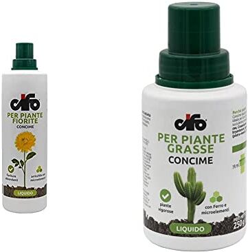 CIFO Concime Liquido Per Piante Fiorite 1 Lt & Concime Liquido Piante Grasse 200 Ml