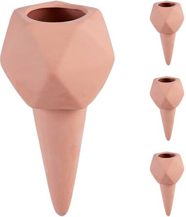 Relaxdays Sfere da Irrigazione a Goccia, Set da 4, Coni per Bottiglie da 1,5 Litri, Irrigatore per Piante, Terracotta, Ceramica