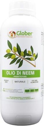 GLOBER Olio di Neem Concentrato Liquido Azione Naturale ed Ecologica Contro varie Avversità Rafforza le Difese delle Piante Straordinarie Proprietà Naturali (1 litro)