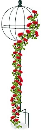 Relaxdays Supporti ad Obelisco per Rampicanti con Sfera, Set da 2, Alti 126 cm, Graticolati per Piante Rose, Verde Scuro, 100% Ferro