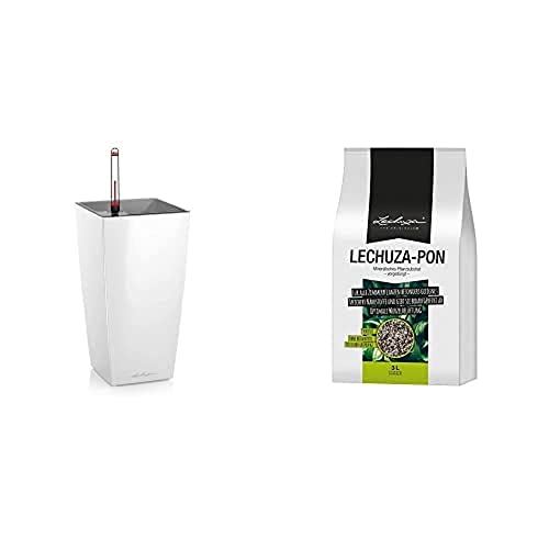 Lechuza Premium Maxi Cubico 14 centimetri Bianco Laccato Auto Watering Pianta & Herb Planter Pot PON 3 LITRI NEUTRO0