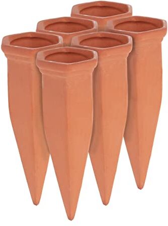 Relaxdays Set Irrigazione a Goccia, Kit da 6 Coni per Piante Innaffiatori per Bottiglie da 1,5 L in Plastica, Terracotta, Ceramica