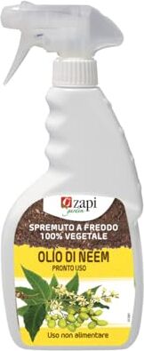 ZAPI Garden   Olio di Neem Liquido Concentrato Emulsionabile, Spremuto a Freddo 100% Vegetale, 500ml