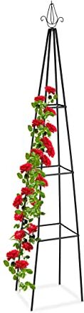 Relaxdays Obelisco per Rampicanti, Alto 204 cm, Graticolato per Piante, Rose Edere, Accessori da Giardino, Metallo, Nero, 100% Acciaio