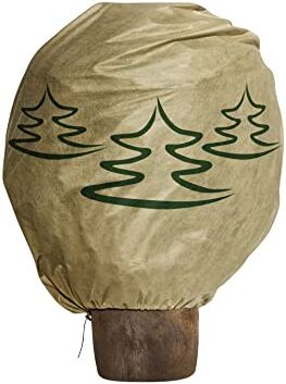 Windhager Copertura Decorativa Invernale in Pile, Protezione dal Freddo, Protezione antigelo, Copertura in Pile da Giardino, Motivo Albero di Natale, Taglia XL, 1,1 x 1,1 m, Beige