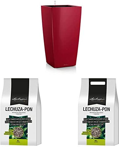 Lechuza Cubico 50 Completo, Rosso Scarlatto Lucido Pon, Substrato minerale e inorganico, a rilascio graduale di sostanze nutritive, confezione 6 L PON 18 LITRI NEUTRO