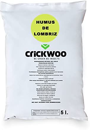 Crickwoo Humus di vermi, formato 5L, concime organico naturale, ricco di microrganismi, adatto a tutti i tipi di colture