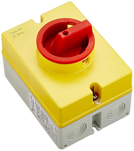 BENEDICT Interruttore di emergenza, AP, rosso/giallo, 20 A, alloggiamento divisibile, grigio/giallo, 4 chiusure IP65.
