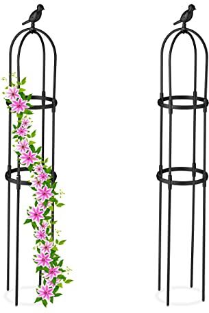 Relaxdays Set da 2 Obelischi per Rampicanti, Graticolato per Piante, Rose, Edere, H: 126 cm, Accessori da Giardino, Nero, Acciaio plastica