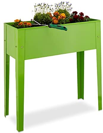 Relaxdays Aiuola Rialzata, Metallo, 4 Gambe, Fioriera, Vaso, Orto da Giardino, H x L x P: 80,5 x 81,5 x 31 cm, Verde