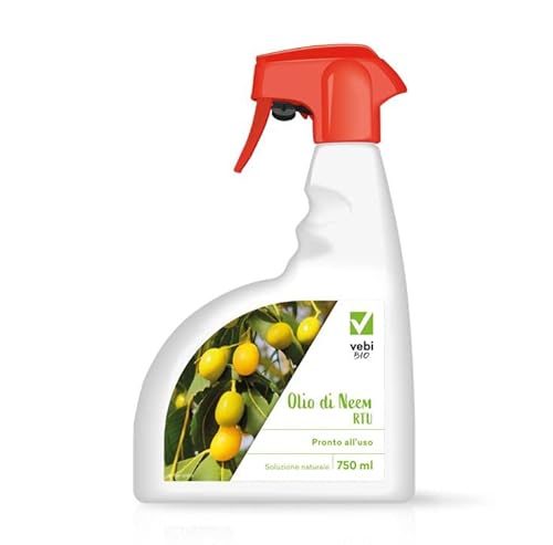 VEBI OLIO NEEM RTU Rimedio Naturale Biologico Protezione Piante e Orto contro Acari Coccinilia Cimici Pronto Uso Spray 750 ML