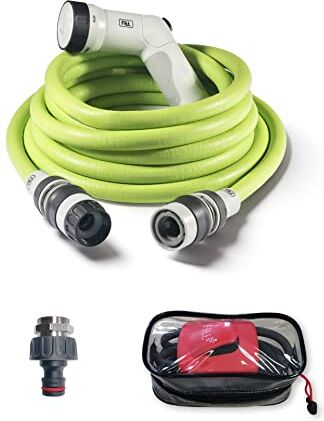 FITT IKON Plus 15m Kit con Tubo Acqua da Giardino Estensibile, Leggero, Pronto all'Uso con Pistola Multigetto, Adattatore Rubinetto e Supporto, Lime