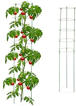 Relaxdays Sostegni Circolari per Pomodori, Piante Rampicanti, Rose, a 3 Gambe, in Metallo, HD: 150x28 cm, Verde, 70% Ferro 20% 10% plastica, Set da 2 pz