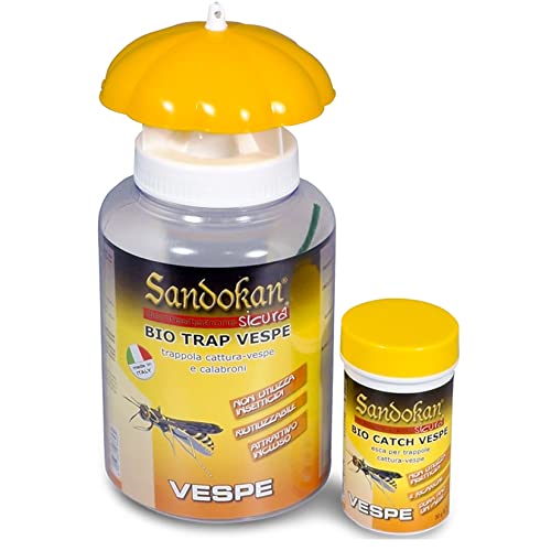 Sandokan Bio Trappola per vespe e calabroni con attrattivo Riutilizzabile per Uso all'aperto, in Plastica, Gialla