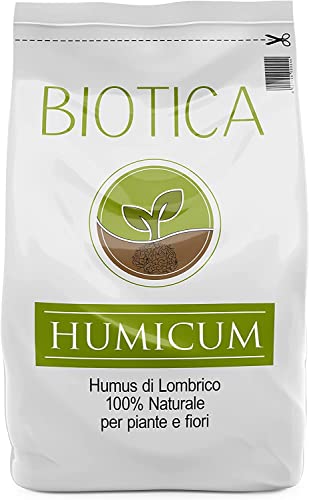 BIOTICA Humus di lombrico 100% biologico italiano  50 Litri Fertilizzante 100% Naturale italiano, Terriccio Biologico, Concime per Piante, Fiori e Orto