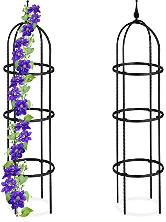 Relaxdays Set da 2 Obelischi per Rampicanti, Graticolato per Piante, Rose, Edere, Accessori da Giardino, Metallo, Nero, 90% Acciaio 10% plastica