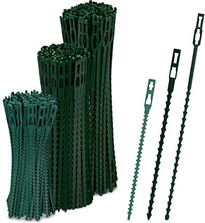 Relaxdays Set 300 Fascette da Giardinaggio, Lacci in Plastica per Pomodori, Filo per Piante Rampicanti, Multiuso, Verde, 100%