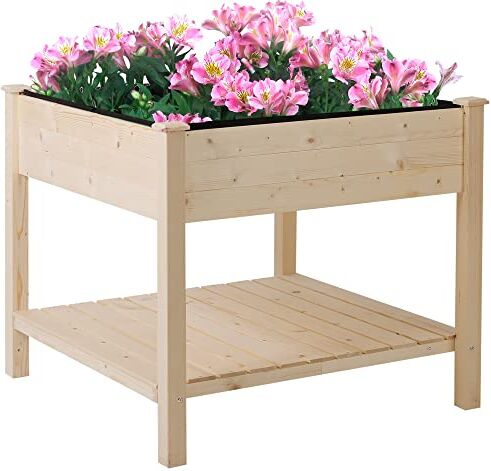 Outsunny Orto Urbano Pensile Tavolo Porta Piante con Fodera in Tessuto per Giardino 91x91x81cm legno