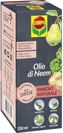 Compo Olio di Neem Concentrato, Potenziatore delle Difese delle Piante nei confronti di Insetti, Afidi, Dorifora e Lepidotteri, 100% Naturale, 250 ml